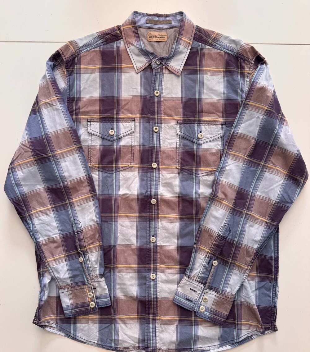 Tommy Bahama Jeans Plaid Long Sleeve Snap Button Down Shirt Large
